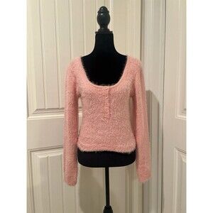 MORE TO COME Fuzzy Faux Mo Hair Long Sleeve Cardigan Womens Button Square Neck L